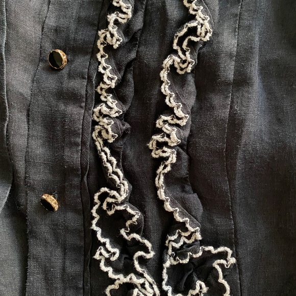 Zimmerman Button Down Ruffle Black White Ramie Blouse Shirt Top Size O - Picture 5 of 9